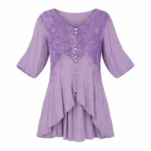 HolyClothing Tunic Top 4X Purple Velvet Embroidered High Low Boho Renaissance